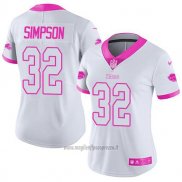 Maglia NFL Limited Donna Buffalo Bills 32 O. J. Simpson Bianco Rosa Stitched Rush Fashion