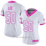 Maglia NFL Limited Donna Dallas Cowboys 50 Sean Lee Bianco Rosa Stitched Rush Fashion
