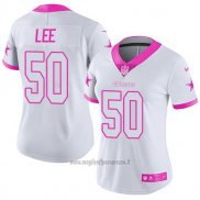 Maglia NFL Limited Donna Dallas Cowboys 50 Sean Lee Bianco Rosa Stitched Rush Fashion
