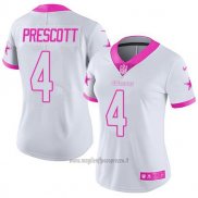Maglia NFL Limited Donna Dallas Cowboys 4 Dak Prescott Bianco Rosa Stitched Rush Fashion