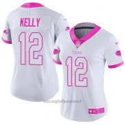 Maglia NFL Limited Donna Buffalo Bills 12 Jim Kelly Bianco Rosa Stitched Rush Fashion