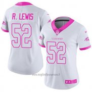 Maglia NFL Limited Donna Baltimore Ravens 52 Ray Lewis Bianco Rosa Stitched Rush Fashion