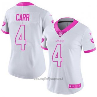 Maglia NFL Limited Donna Las Vegas Raiders 4 Derek Carr Bianco Rosa Stitched Rush Fashion