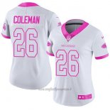 Maglia NFL Limited Donna Atlanta Falcons 26 Tevin Coleman Bianco Rosa Stitched Rush Fashion