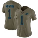 Maglia NFL Limited Donna Carolina Panthers 1 Cam Newton Verde Stitched 2017 Salute To Service