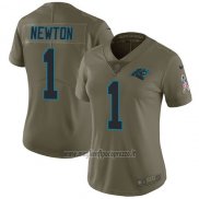 Maglia NFL Limited Donna Carolina Panthers 1 Cam Newton Verde Stitched 2017 Salute To Service