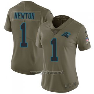 Maglia NFL Limited Donna Carolina Panthers 1 Cam Newton Verde Stitched 2017 Salute To Service