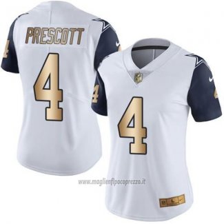 Maglia NFL Limited Donna Dallas Cowboys 4 Dak Prescott Elite Or Bianco
