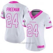 Maglia NFL Limited Donna Atlanta Falcons 24 Devonta Freeman Bianco Rosa Stitched Rush Fashion