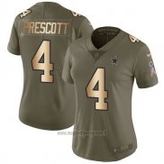Maglia NFL Limited Donna Dallas Cowboys 4 Dak Prescott Verde Or Stitched 2017 Salute To Service