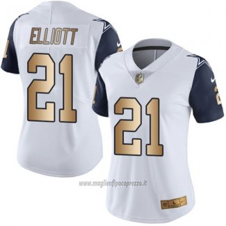 Maglia NFL Limited Donna Dallas Cowboys 21 Ezekiel Elliott Elite Bianco Or