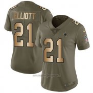 Maglia NFL Limited Donna Dallas Cowboys 21 Ezekiel Elliott Verde Or Stitched 2017 Salute To Service