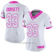 Maglia NFL Limited Donna Dallas Cowboys 33 Tony Dorsett Bianco Rosa Stitched Rush Fashion