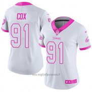 Maglia NFL Limited Donna Philadelphia Eagles 91 Fletcher Cox Bianco Rosa Stitched Rush Fashion