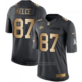 Maglia NFL Gold Anthracite Kansas City Chiefs Kelce Salute To Service 2016 Nero