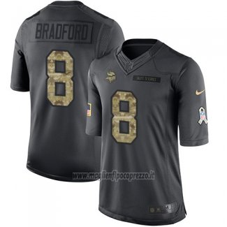Maglia NFL Limited Minnesota Vikings 8 Sam Bradford Nero Stitched 2016 Salute To Service