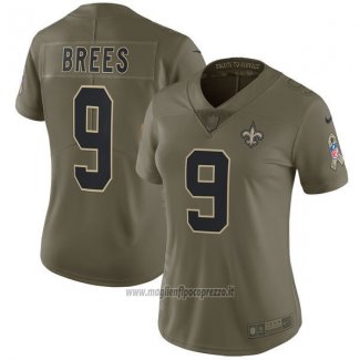 Maglia NFL Limited Donna New Orleans Saints 9 Brees 2017 Salute To Service Verde