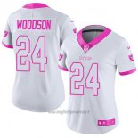 Maglia NFL Limited Donna Las Vegas Raiders 24 Charles Woodson Bianco Rosa Stitched Rush Fashion
