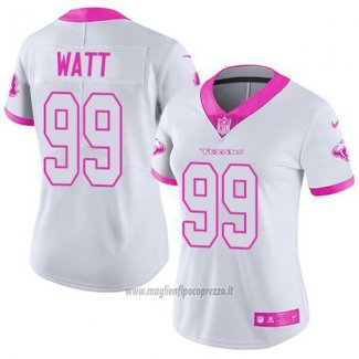 Maglia NFL Limited Donna Houston Texans 99 J.j. Watt Bianco Rosa Stitched Rush Fashion