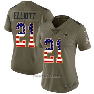 Maglia NFL Limited Donna Dallas Cowboys 21 Ezekiel Elliott Verde USA Flag Stitched 2017 Salute To Service